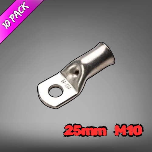 Copper Tube Lug For 25mm² Cable M10 Stud - 10 Pack