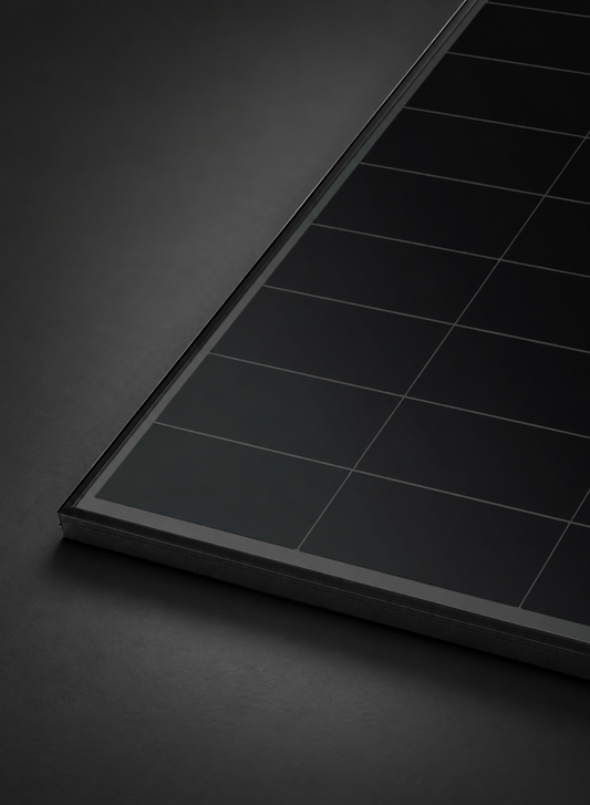 LONGi EcoLife X10 485W all-black solar panel on a dark studio background