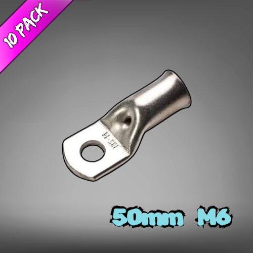 Copper Tube Lug For 50mm² Cable M6 Stud - 10 Pack