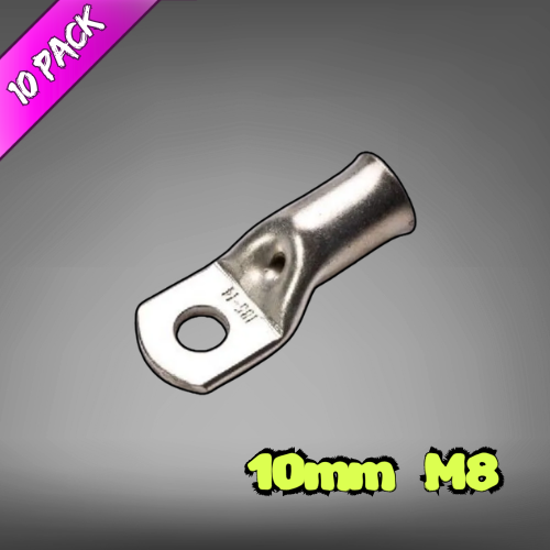 Copper Tube Lug For 10mm² Cable M8 Stud - 10 Pack