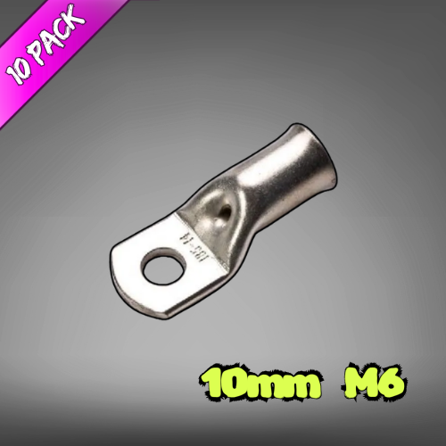 Copper Tube Lug For 10mm² Cable M6 Stud - 10 Pack