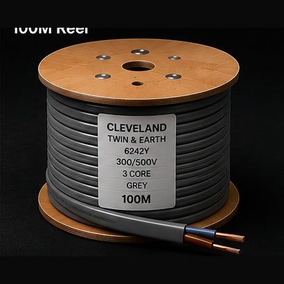 Cleveland Twin & Earth 6242Y grey cable 100m reel, dark studio product image