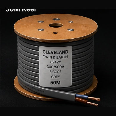 Cleveland Twin & Earth 6242Y grey cable 50m reel, dark studio product image