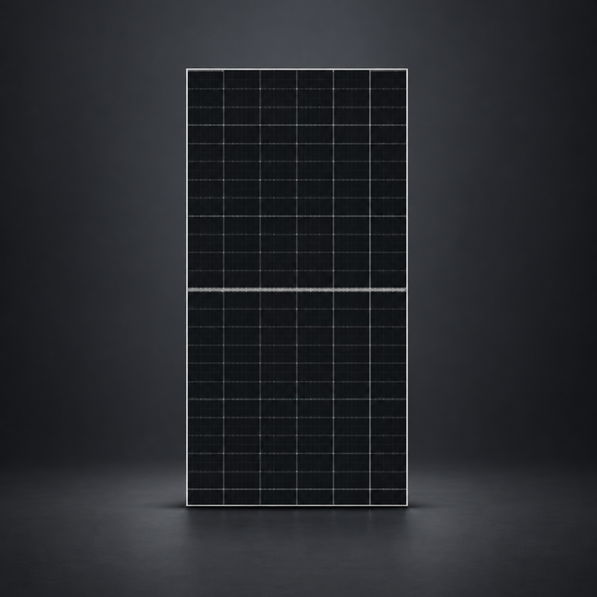 DMEGC 585W bifacial solar panel with silver frame on a dark studio background