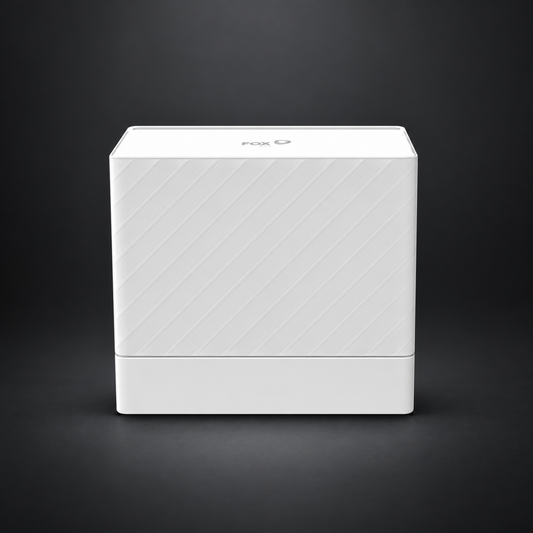 Fox ESS PQ1 5kW hybrid inverter on a dark studio background
