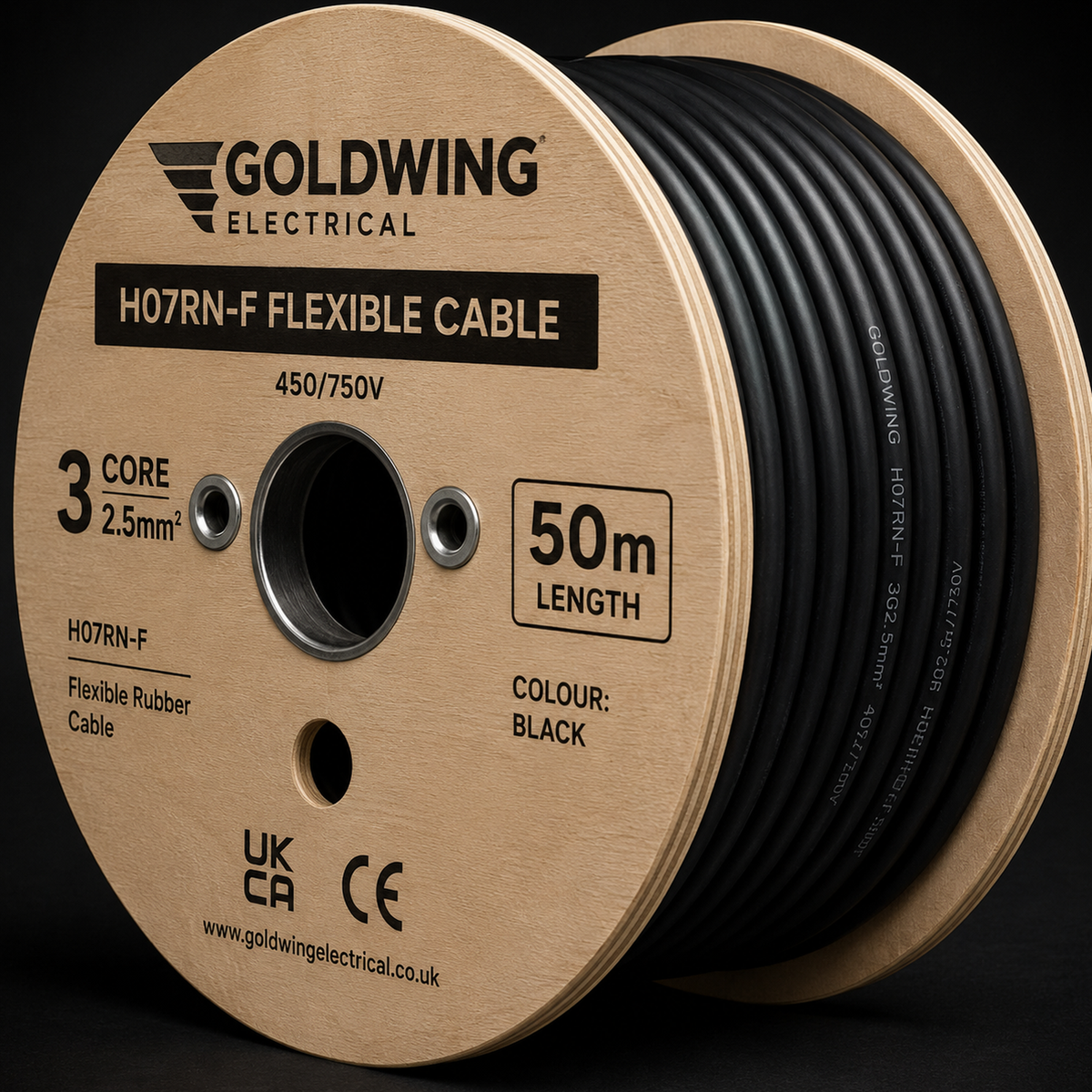 Goldwing cable 50m reel full-frame dark studio product image