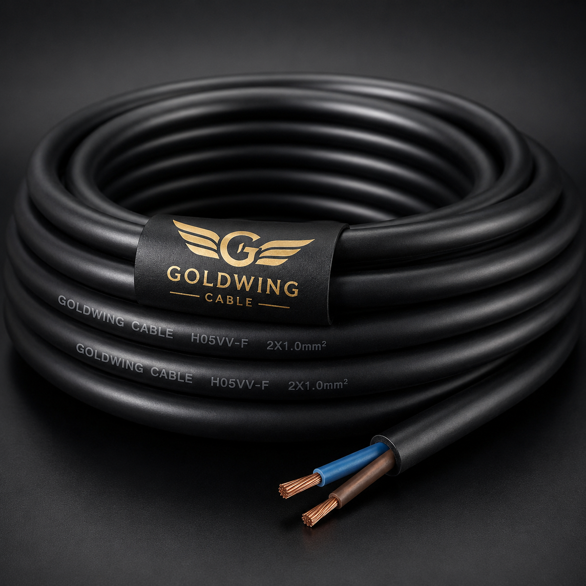 Goldwing black H05VV-F 2 core 1mm² cable full-frame product image