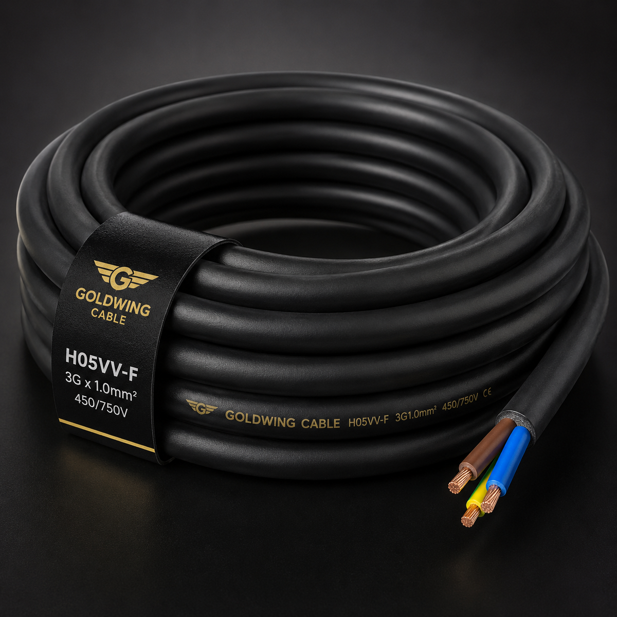 Goldwing black H05VV-F 3 core 1mm² cable full-frame product image
