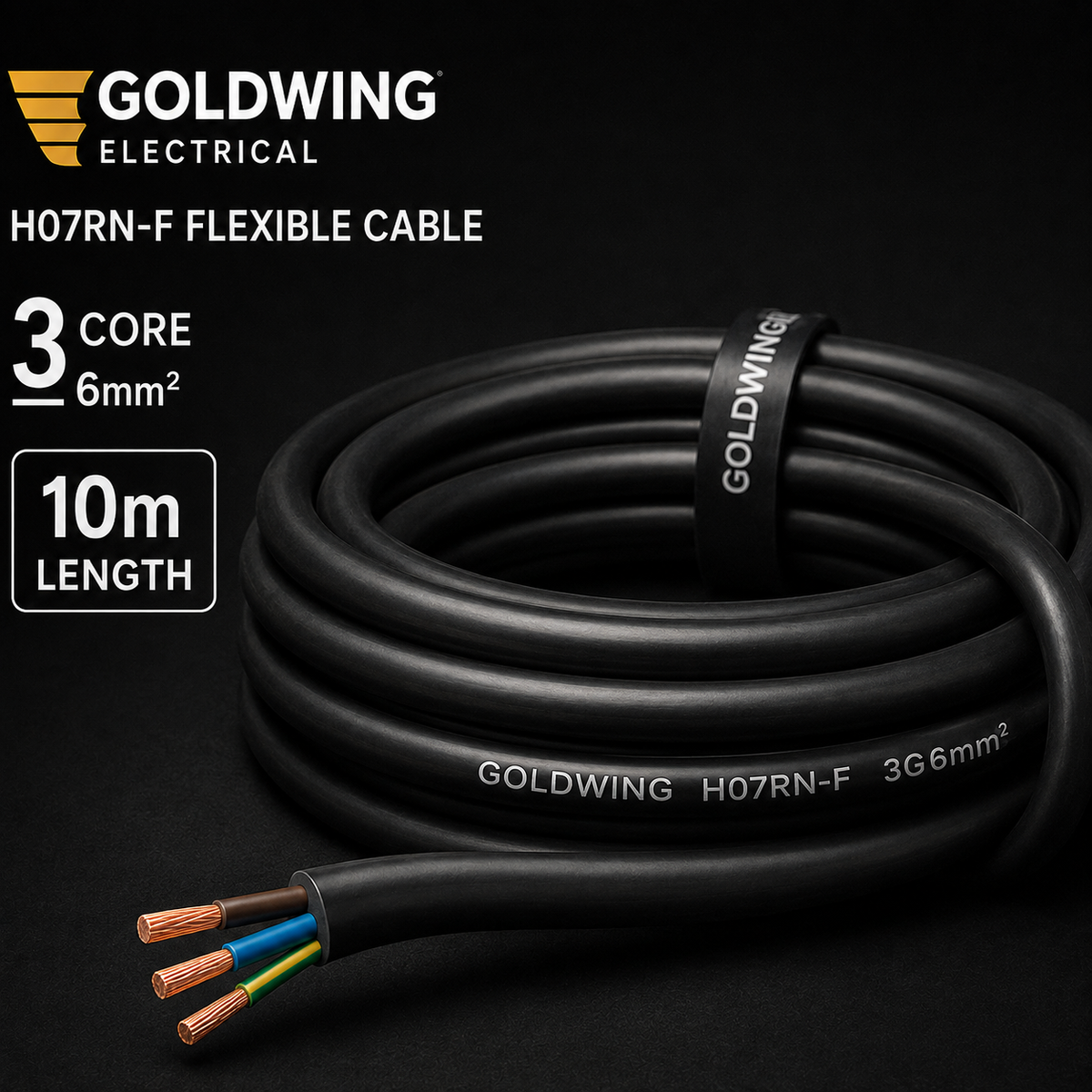 Goldwing H07RN-F 10mm² 3 core 1m full-frame product image