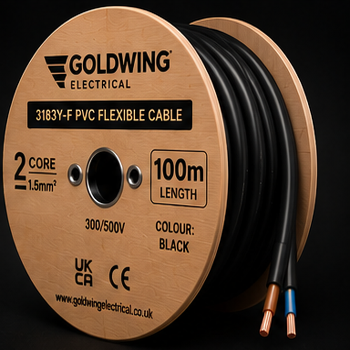 Goldwing 3182Y PVC flex black 2 core 1.5mm² 100m full-frame product image