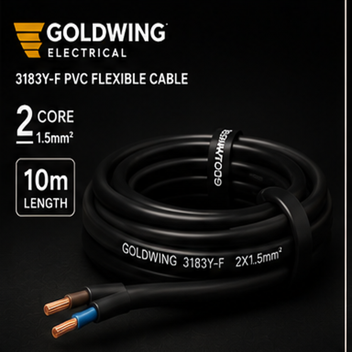 Goldwing 3182Y PVC flex black 2 core 1.5mm² 10m full-frame product image