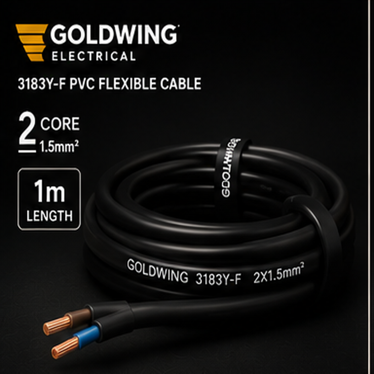 Goldwing 3182Y PVC flex black 2 core 1.5mm² 1m full-frame product image