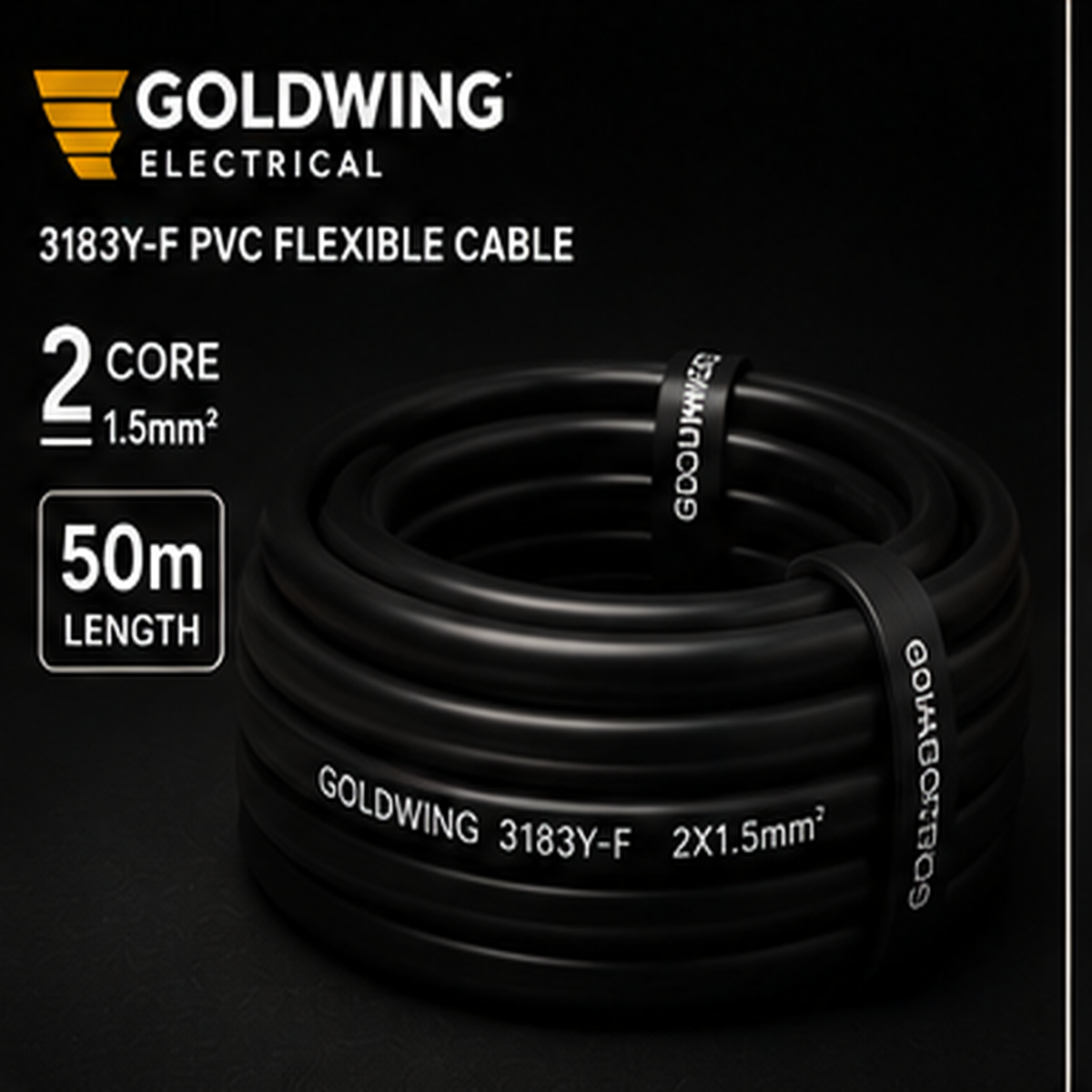 Goldwing 3182Y PVC flex black 2 core 1.5mm² 50m full-frame product image