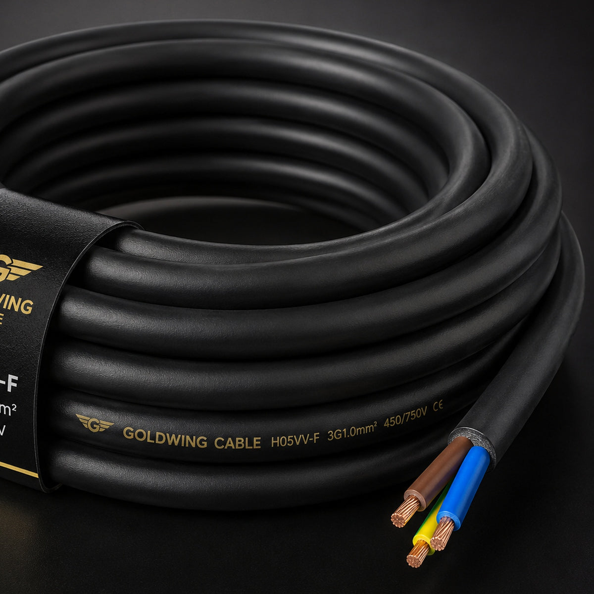 Goldwing PVC flex black 3 core 1m full-frame product image