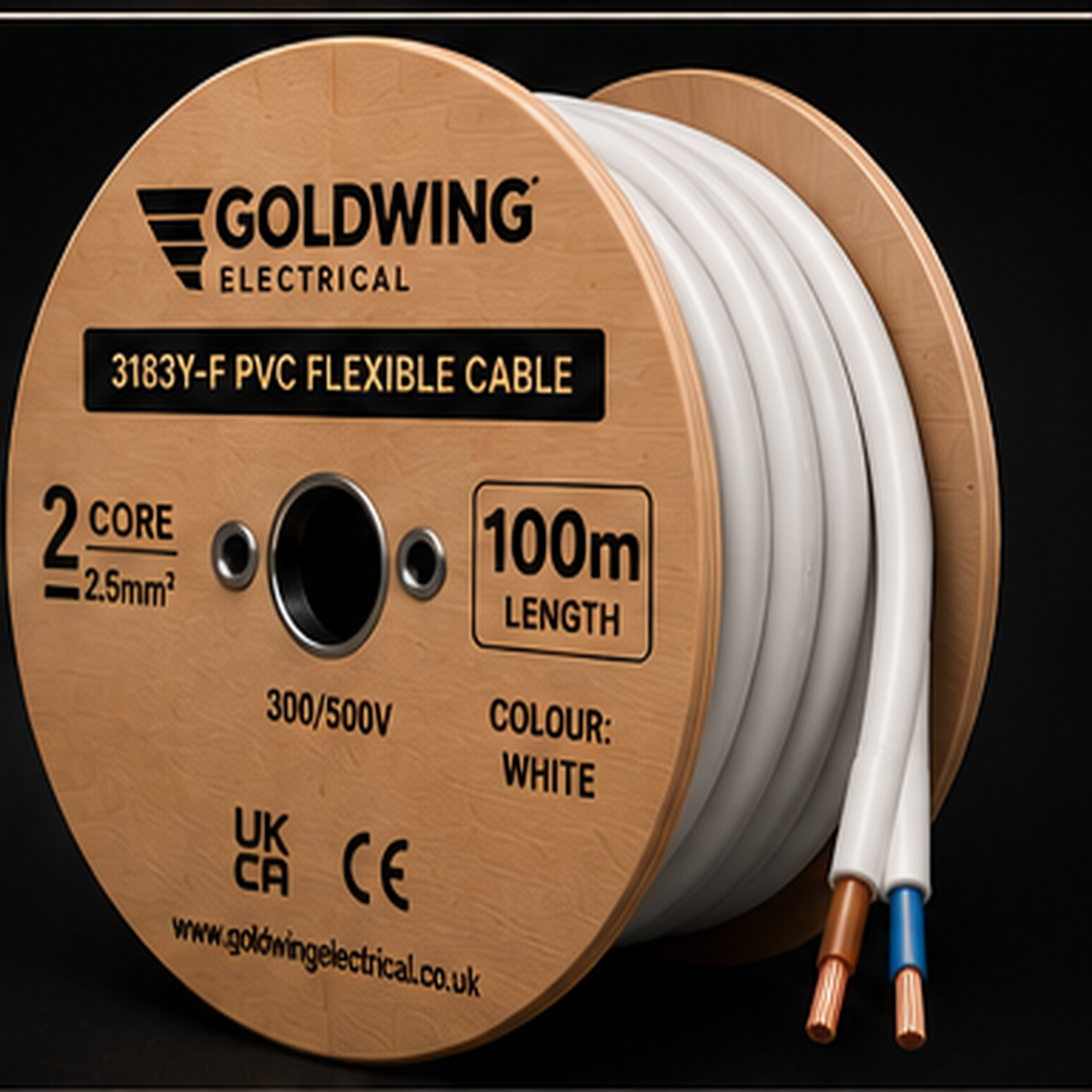 Goldwing 3182Y PVC flex white 2 core 2.5mm² 100m full-frame product image