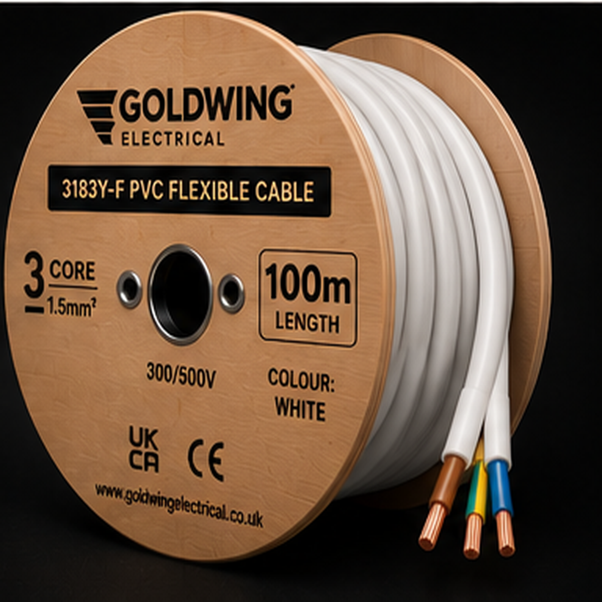 Goldwing 3183Y PVC flex white 3 core 1.5mm² 100m full-frame product image