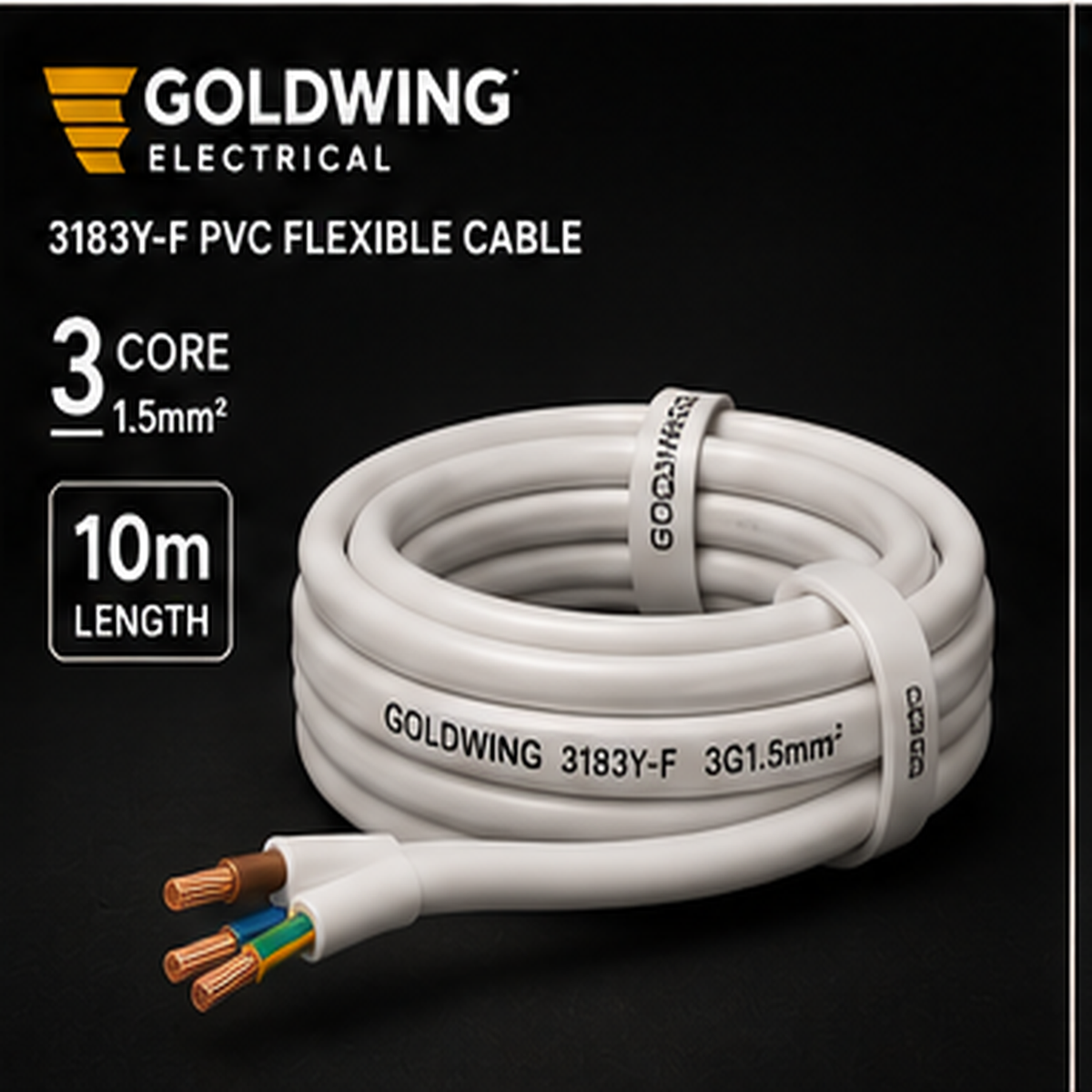 Goldwing 3183Y PVC flex white 3 core 1.5mm² 10m full-frame product image