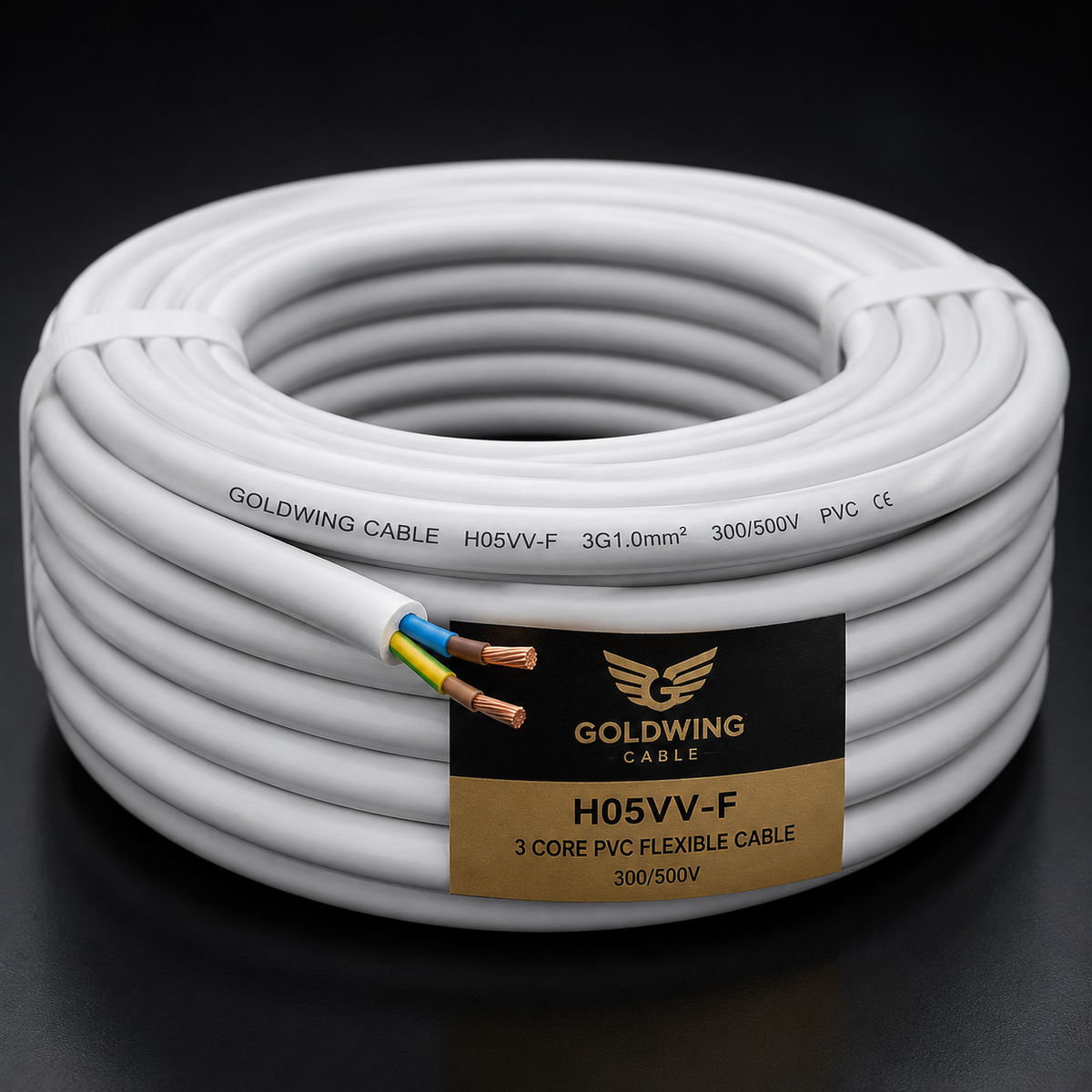 Goldwing white H05VV-F 3 core 1mm² cable full-frame product image