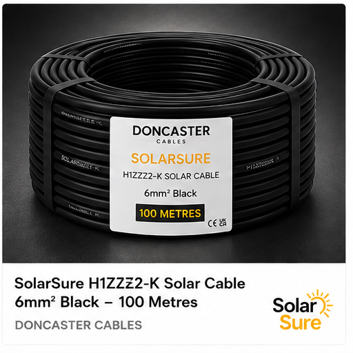 SolarSure H1Z2Z2-K 6mm² black solar PV cable 100 metres - dark studio background