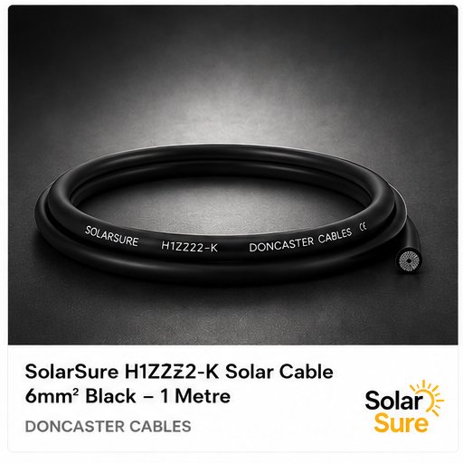 SolarSure H1Z2Z2-K 6mm² black solar PV cable 1 metre - dark studio background