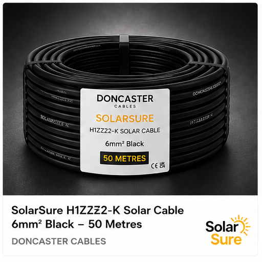 SolarSure H1Z2Z2-K 6mm² black solar PV cable 50 metres - dark studio background