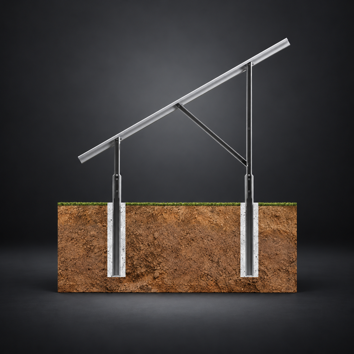 Solarport 1.5 meter Pile Concrete Foundation Package on a dark studio background